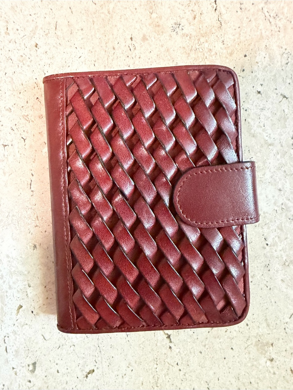Vintage Etienne Aigner Oxblood Burgundy Woven Leather Organizer Wallet 1980s